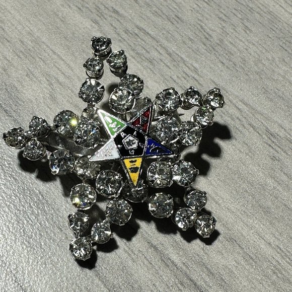 💋 4 FOR $50 / Vtg Masonic Order Of The Eastern Star Crystal Brooch (ECU) - Picture 6 of 7